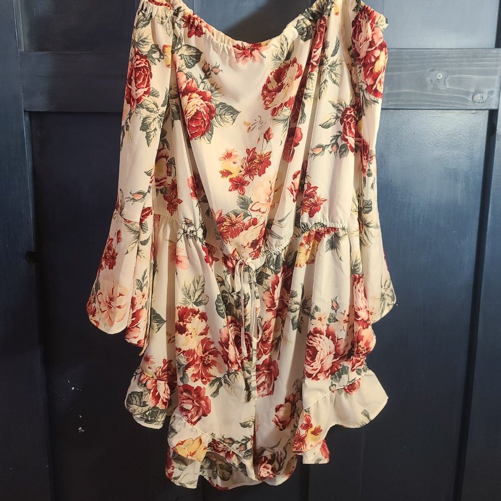 Women's sheer floral off the shoulder romper